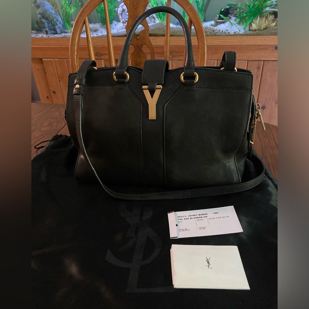 SOLD LABOR YAY SALE! Yves Saint Laurent Y Cabas Black Satchel with Gold Hardware - Picture 2 of 16